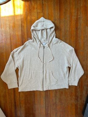 Time and Tru Waffle Knit Zip Hoodie Women’s XL Light Tan Cream Cozy Sweatshirt